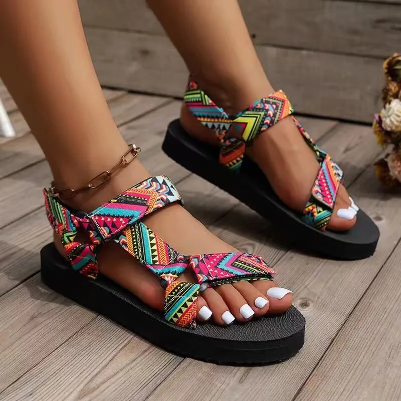 Sandálias de plataforma boho c - Velcro Hook Loop avaliação e preço