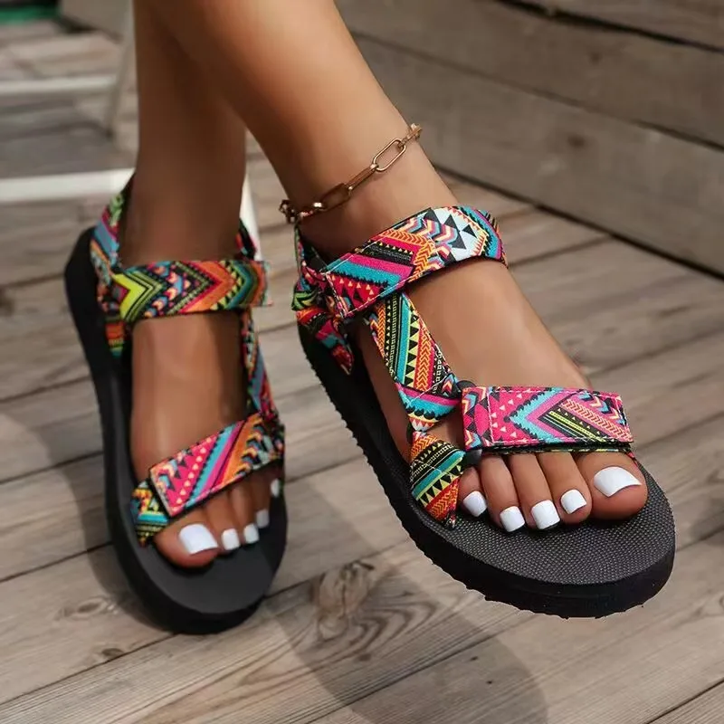 Sandálias de plataforma boho c - Velcro Hook Loop avaliação e preço